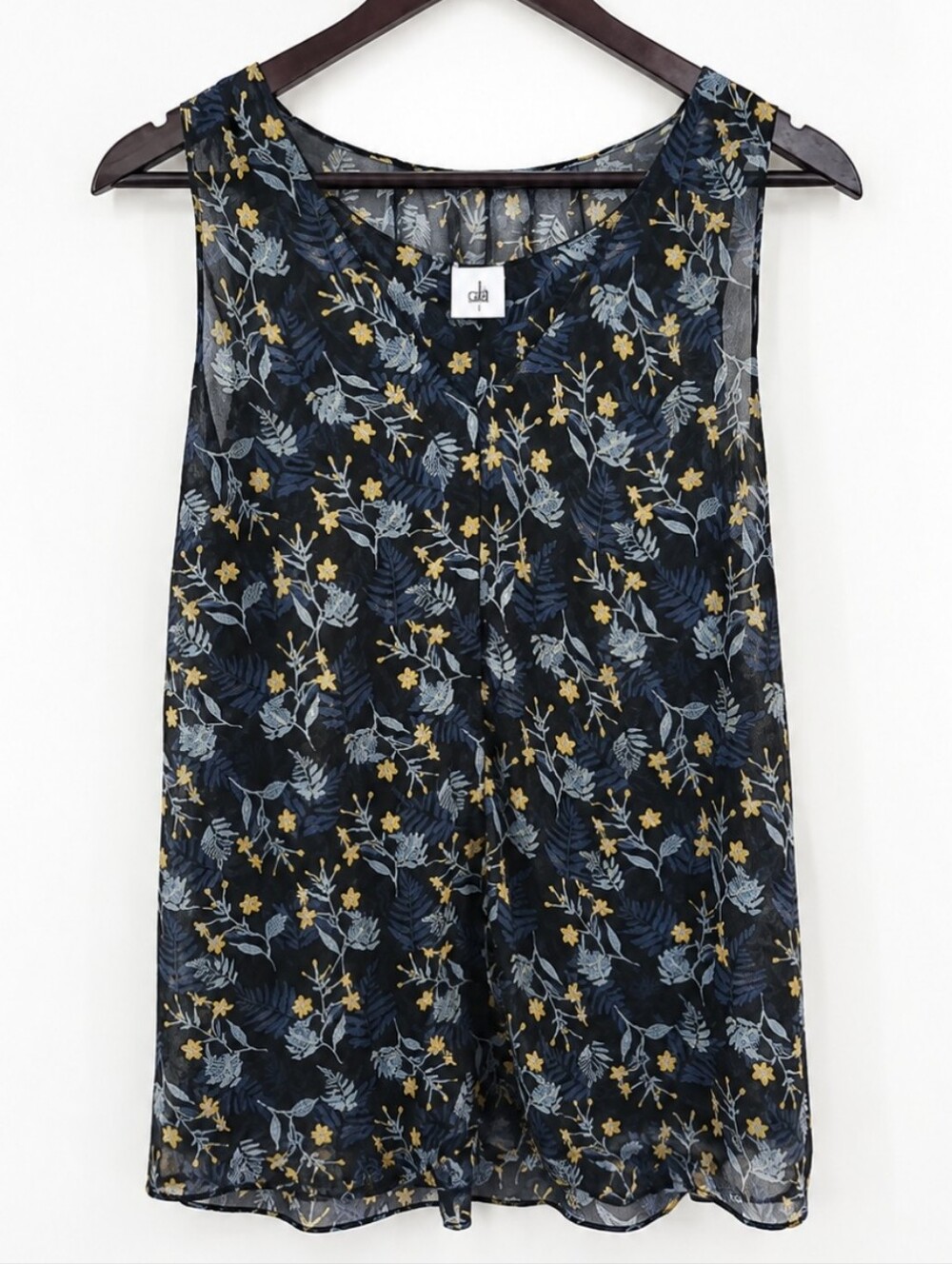 Cabi Navy Floral Sheer Multi Layer Sleeveless Blouse Sz Med